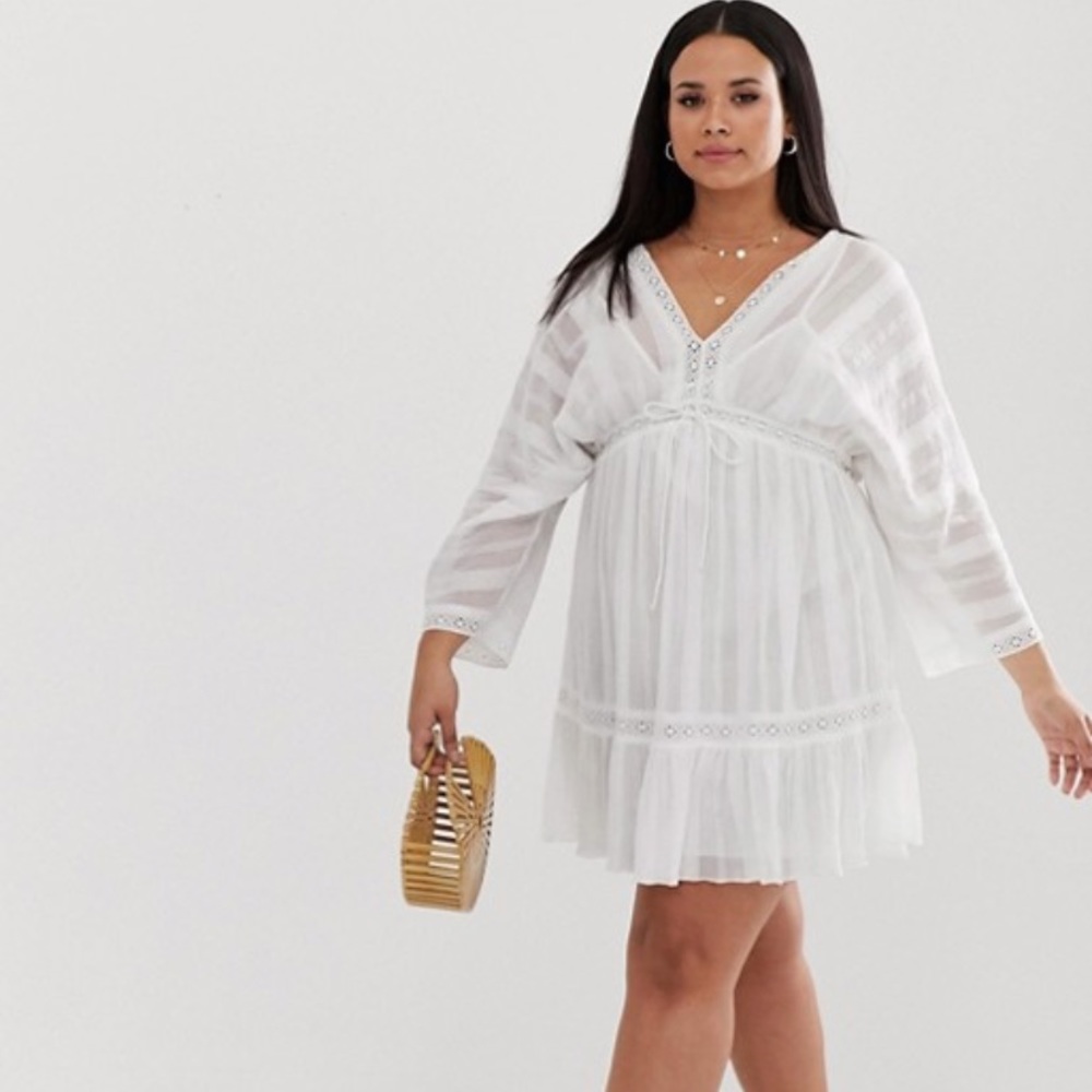 ASOS US 12 White lace smock dress with back detail